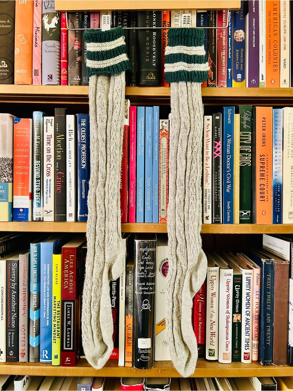 Men's Cream Green Stripes Lederhosen Trachtensocken Cable Knee Socks One Size